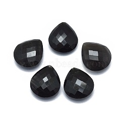 Natural Obsidian Beads, Half Drilled, teardrop, Faceted, 18x16x7mm, Hole: 1mm(X-G-L514-003D)