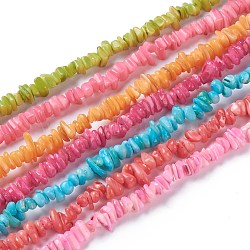 Natural Freshwater Shell Beads Strands, Chip, Dyed, Mixed Color, 6~16x4~8x1~7mm, Hole: 1mm, about 97~157pcs/strand, 15.75 inch(40cm)(BSHE-I016-01)