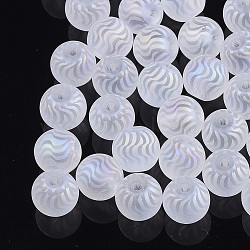 Electroplate Glass Beads, Frosted, Round with Wave Pattern, Clear AB, 8~8.5mm, Hole: 1.5mm(X-EGLA-S178-02I)