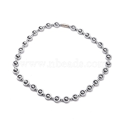 Synthetic Hematite & Brass Column Beaded Necklace with Magnetic Clasps, Gemstone Jewelry for Men Women, Platinum, 19-7/8 inch(50.5cm)(NJEW-G047-01A)