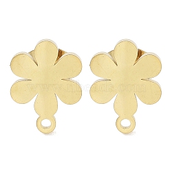 Flower Ion Plating(IP) 304 Stainless Steel Stud Earring Findings, with Loop, Golden, 11.5x8.5mm, Hole: 1.2mm, Pin: 0.8x11mm(STAS-I206-94G)