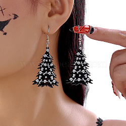 Halloween Acrylic Dangle Earrings, Christmas Tree with Skull, Platinum, Black, 67x30mm(FS-WGD1FFF-03)