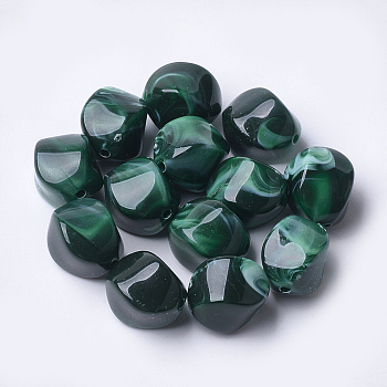 Acrylic Beads, Imitation Gemstone Style, Nuggets, Dark Green, 15.5x12x12mm, Hole: 1.8mm, about 310pcs/500g