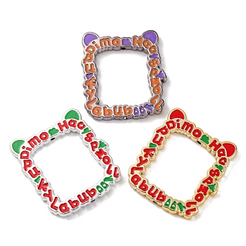 UV Plating Acrylic Bead Frame, with Enamel, Rectangle with Word, Mixed Color, 59.5~61.5x54.5x6mm, Hole: 2.8mm