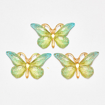 Transparent Acrylic Pendants, with Plated Bottom, Butterfly, Lime, 23x38x5mm, Hole: 1.2mm