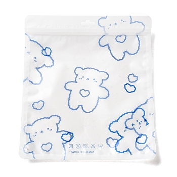 Rectangle Plastic Packaging Zip Lock Bags, Cartoon Bear Print Top Self Seal Pouches, Royal Blue, 24.9x22x0.01~0.15cm, Unilateral Thickness: 2.5 Mil(0.065mm)