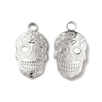 304 Stainless Steel Pendant Rhinestone Settings, Halloween Skull, Stainless Steel Color, Fit for 2mm Rhinestone, 23x12x3mm, Hole: 3mm
