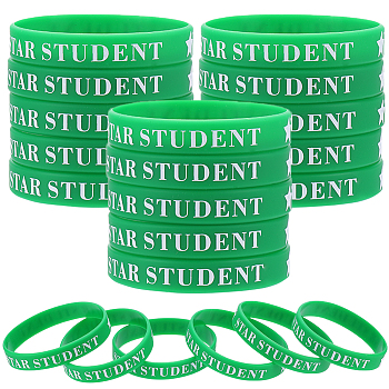 Word Star Student Silicone Cord Bracelet Wristband, Green, Inner Diameter: 2-1/2 inch(6.3cm)