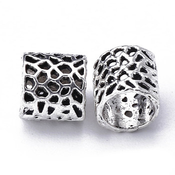 Tibetan Style Hollow Alloy European Beads, Large Hole Beads, Cadmium Free & Lead Free, Column, Antique Silver, 8x8mm, Hole: 6mm, about 1176pcs/1000g