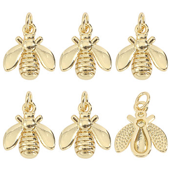 6Pcs Brass Pendants, Long-Lasting Plated, Lead Free & Cadmium Free, Rack Plating, with Jump Ring, Real 18K Gold Plated, Bees, 15x13x3.5mm, Hole: 3mm