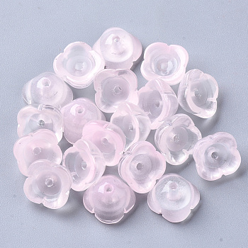 4-Petal Transparent Spray Painted Glass Bead Caps, Flower, Pink, 11.5x11.5x7mm, Hole: 1.6mm