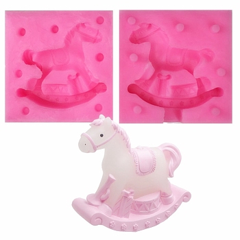 Food Grade Silicone Molds, Fondant Molds, For DIY Cake Decoration, Chocolate, Candy Mold, Wooden Horse, Pink, 70.5x69.5x21mm, 70.5x70.5x19mm, 2pcs/Set