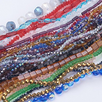 Glass Beads Strands, Mixed Shapes, Mixed Color, 2.5~15x2.5~13x2~13mm, Hole: 0.6~1mm, about 20~210pcs/strand, 11.6 inch~22.8 inch