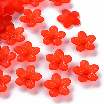 Frosted Acrylic Bead Caps, 5-Petal, Flower, Red, 19.5x20x5.5mm, Hole: 1.6mm, about 740pcs/500g