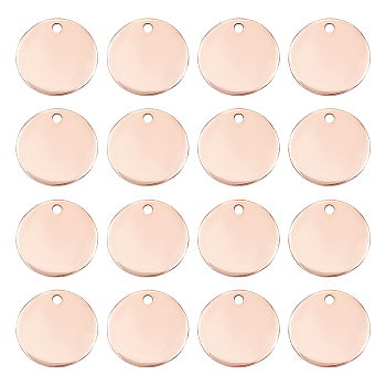 Vacuum Plating 304 Stainless Steel Charms, Stamping Blank Tag Pendant, Flat Round, Rose Gold, 15x1mm, Hole: 1mm, 30pcs/box