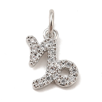 Brass Micro Pave Cubic Zirconia Charms, Constellation Charm, with Jump Ring, Capricorn, 11.5x8.5x1.5mm, Hole: 3.5mm