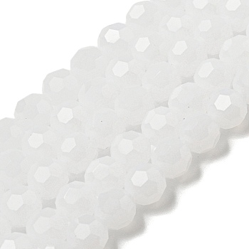 Imitation Jade Glass Beads Stands, Faceted, Round, White, 8mm, Hole: 1mm, about 72pcs/strand, 20.67''(52.5cm)