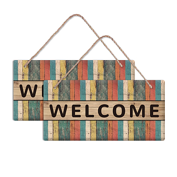 Natural Wood Hanging Wall Decorations, with Jute Twine, Rectangle, Colorful, Word, 15x30x0.5cm