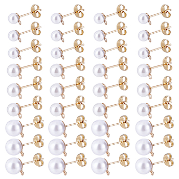 150Pcs 304 Stainless Steel Stud Earring Findings, with Acrylic Imitation Pearl Beads and Loop, with 160Pcs 304 Stainless Steel Friction Ear Nuts, Light Gold, 17~19.5x6.5~9mm, Hole: 0.8~1mm, Pin: 0.8mm