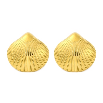 Ion Plating(IP) 304 Stainless Steel Shell Shape Stud Earrings, Real 18K Gold Plated, 17x18mm