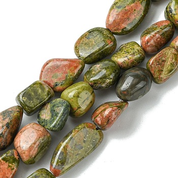 Natural Unakite Beads Strands, Nuggets, Tumbled Stone, 7.5~17.5x7~10x4~8mm, Hole: 0.6~1.4mm, about 36pcs/strand, 15.55 inch(39.5cm)