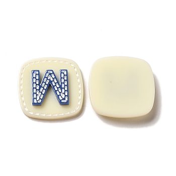 Acrylic Cabochons, Square with Letter W, Beige, 25.5x26x4mm