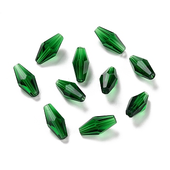Transparent Glass Beads, Faceted, Bicone, Green, 16x8mm, Hole: 1mm