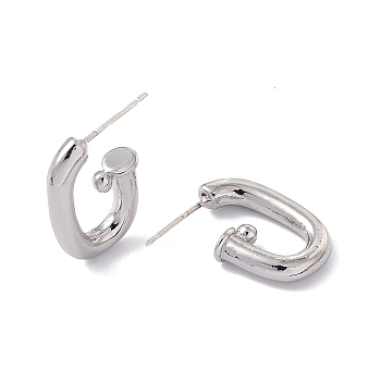 Rack Plating Alloy Stud Earring Findings, Half Hoop Earring Findings, with 925 Sterling Silver Pins, Cadmium Free & Lead Free, Oval, Platinum, 20.5x14.5x4.5mm, Pin: 0.8mm