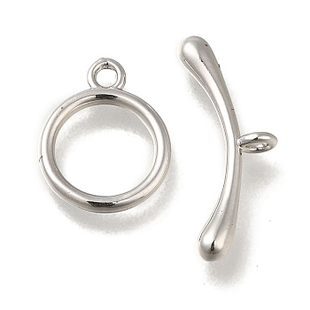 Brass Toggle Clasps, Ring, Platinum, Ring: 13x10.5x1.5mm, Hole: 1.5mm, Bar: 7x19x3mm, Hole: 1.5mm