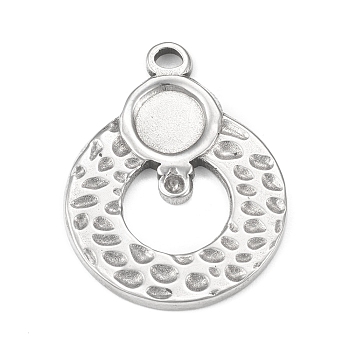 304 Stainless Steel Pendant Cabochon Settings, Pendant Rhinestone Settings, Ring Charm, Stainless Steel Color, Tray: 5.5mm, Fit for 1mm Rhinestone, 24x18x1.5mm, Hole: 1.6mm