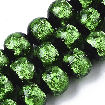 Handmade Silver Foil Lampwork Beads Strands, Round, Green, 11.5~12.5x11~12mm, Hole: 1mm, about 40pcs/Strand, 17.72 inch