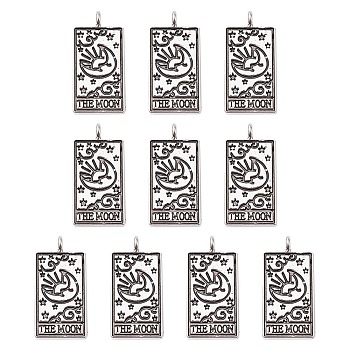 10Pcs Tibetan Style Alloy Pendants, Rectangle with Tarot Pattern, Antique Silver, Antique Silver, 2.6x1.3cm