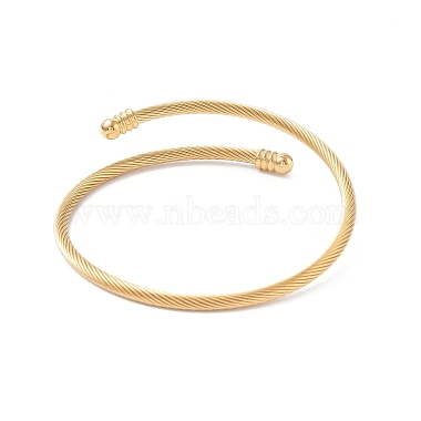 Vacuum Plating 304 Stainless Steel Open Cuff Bangle with Oval Beaded(BJEW-C031-01G)-2