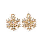 Alloy Crystal Rhinestone Pendants, Snowflake Charm, Golden, 21x16x2.5mm, Hole: 2mm(X-ALRI-K049-01G)