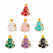 Brass Enamel European Beads, Large Hole Beads, Real 18K Gold Plated, Long-Lasting Plated, Christmas Tree, Mixed Color, 10.5x9.5x13.5mm, Hole: 4mm(KK-P201-33G)