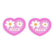 Transparent Printed Acrylic Cabochons, Heart with Flower & Word Nice, Violet, 33x39x1.5mm(TACR-N016-02)