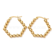 304 Stainless Steel Beaded Hexagon Hoop Earrings, Real 18K Gold Plated, 29x28x4mm(EJEW-M221-02G)