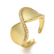 Rack Plating Real 18K Gold Plated Brass Micro Pave Cubic Zirconia Open Cuff Rings, Infinity, Clear, Inner Diameter: 18mm(RJEW-M162-04G-01)