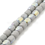 Frosted Imitation Jade Glass Beads Strands, AB Color Plated, Faceted, Column, Silver, 8.5x8mm, Hole: 1.5mm, about 68pcs/strand, 22.64''(57.5cm)(GLAA-P058-08A-01)