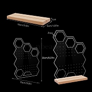 Clear Acrylic Earring Jewelry Display Stands, Earring Organzier Holder with Wooden Base, Hexagon, 21x15x0.2cm(PW-WG38568-12)