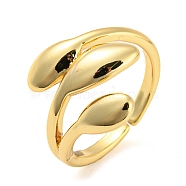 Tulip Flower Brass Open Cuff Ring, Long-Lasting Plated, Cadmium Free & Lead Free, Real 18K Gold Plated, US Size 7(17.3mm)(RJEW-q782-02G)