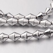 Electroplate Non-magnetic Synthetic Hematite Bead Strands, Bicone, Silver Plated, 5.5x4mm, Hole: 1mm, about 72pcs/strand, 15.7 inch(G-F300-32-01)