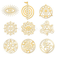 Nickel Decoration Stickers, Metal Resin Filler, Epoxy Resin & UV Resin Craft Filling Material, Golden, Religion Mistery Symbol Theme, Mixed Shapes, 40x40mm, 9 style, 1pc/style, 9pcs/set(DIY-WH0450-096)