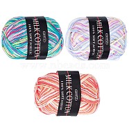 3 Rolls 3 Colors 3-Ply Crochet Yarn, Multi-Colored Acrylic Cotton Wool Knitting Yarn, Hand Knitting Weaving Yarn Crochet Thread, Mixed Color, 2.5x1.5mm, about 130m/roll, 1 roll/color(OCOR-GF0002-46)