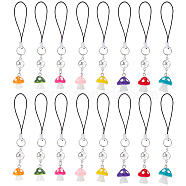 2 Sets Mushroom Opaque Resin Mobile Strap, Cord Loop and Alloy Pentacle Links Mobile Decorative Accessories, Mixed Color, 10.6cm, 8pcs/set(HJEW-HY0001-09)