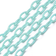 Acrylic Opaque Cable Chains, AB Color, Horse Eye, Turquoise, 13x8x2mm, 18.5 inch~19.29 inch(47~49cm)/strand(X-PACR-N009-001D)