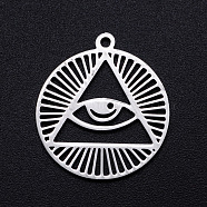 201 Stainless Steel Pendants, Filigree Joiners Findings, Laser Cut, Flat Round with Eye, All Seeing Eye, Stainless Steel Color, 22x19.5x1mm, Hole: 1.5mm(STAS-S105-JN881-1)