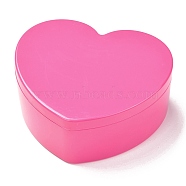 Heart Plastic Jewelry Boxes, Double Layer with Cover and Mirror, Hot Pink, 12.2x13.3x5.55cm, 4 compartments/box(OBOX-F006-09D)