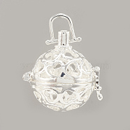 Alloy Cage Pendants, For Chime Ball Pendant Making, Hollow, Round, Silver Color Plated, 20x19.5x15.5mm, Hole: 3x3.5mm, Inner Measure: 13mm(X-PALLOY-S062-56S)