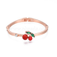 Colorful Rhinestone Cherry Hinge Bangle with Acrylic, Alloy Jewelry for Women, Cadmium Free & Lead Free, Rose Gold, Inner Diameter: 2X2-1/8 inch(5X5.5cm)(BJEW-S118-130RG)